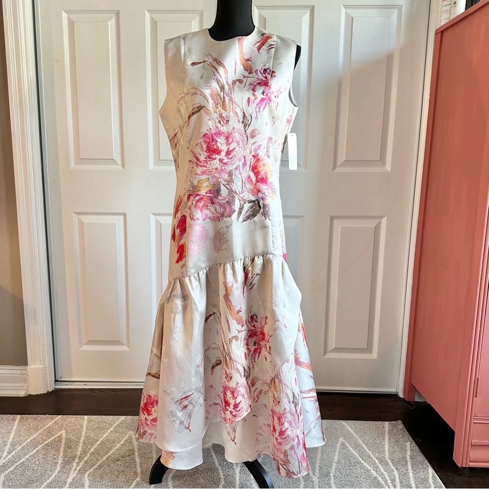 Fox’s Fashion Classic Collection Ivory Floral Drop Waist Arabella Satin Dress